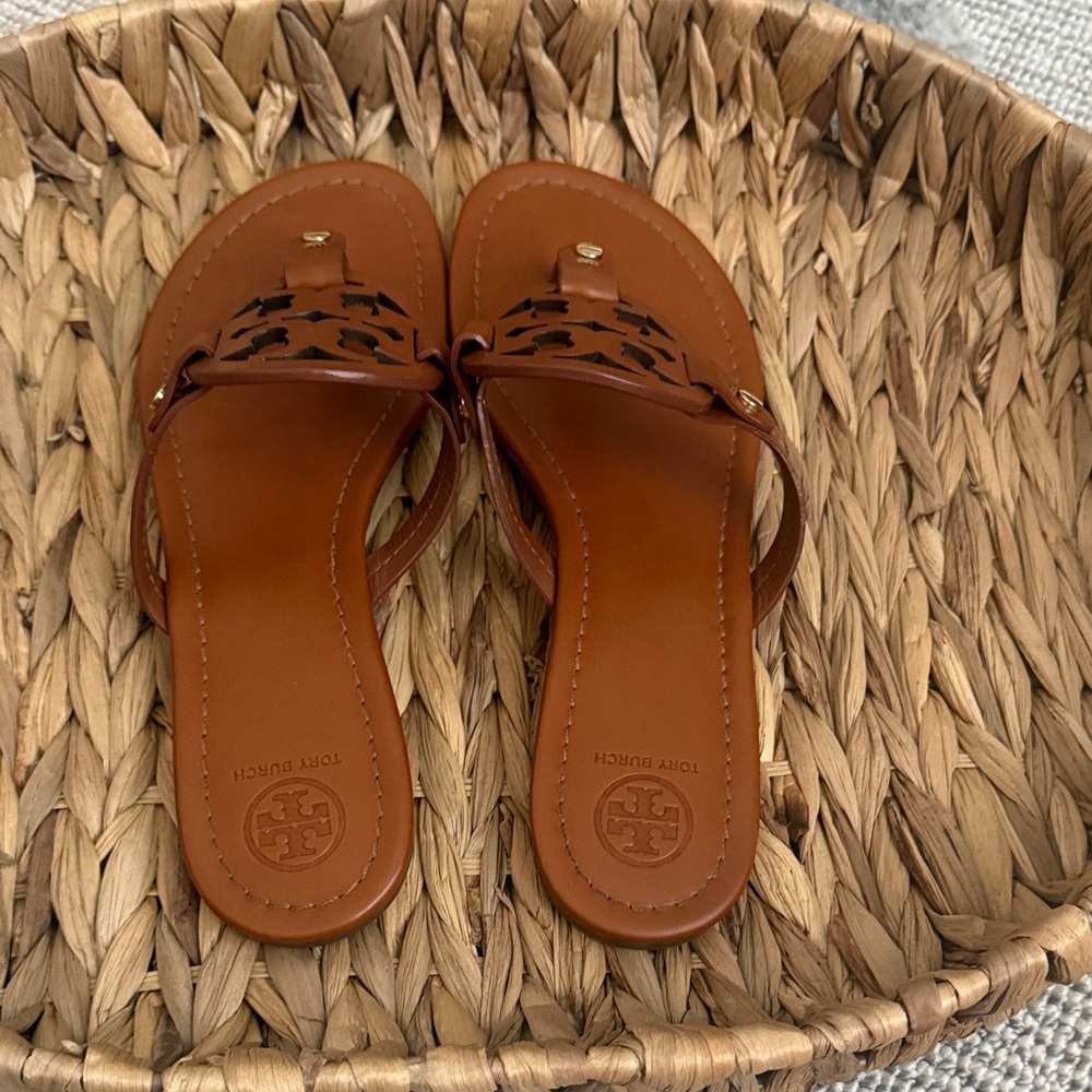 Tory Burch Tan Leather Cutout Sandals - Picture 3 of 7